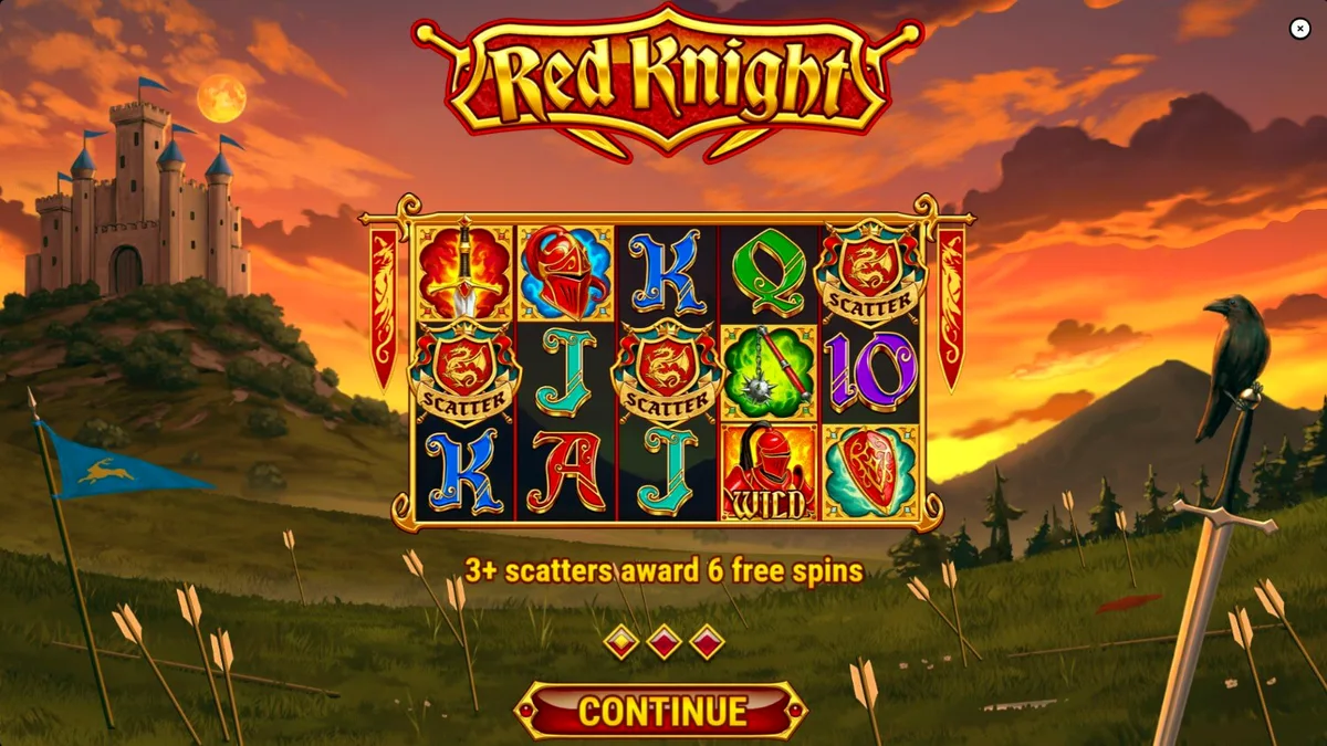 Visual intens dari slot Red Knight dengan latar belakang kastil yang terbakar